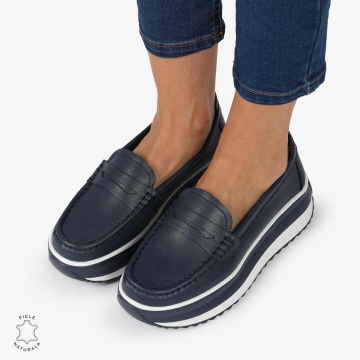 MOCASINI DAMA PIELE NATURALA cu talpa inalta si cusatura laterala LF1276 NAVY - Img 4