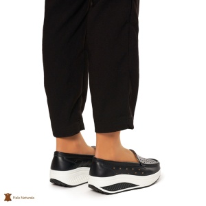 Mocasini Dama Piele Naturala perforati cu talpa groasa LF0079 NEGRU - Img 4