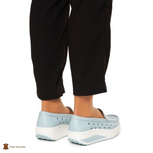 Mocasini Dama Piele Naturala perforati cu talpa groasa LF0079 ALBASTRRU - Img 4