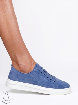 Pantofi casual dama din piele naturală cu accesoriu decorativ LF1821 Albastru - Img 2