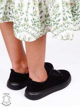 Pantofi casual dama din piele naturală cu accesoriu decorativ LF1821 Negru - Img 3