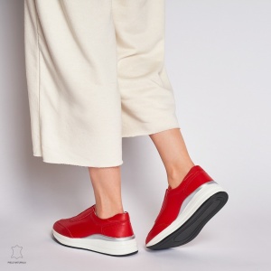 Pantofi Casual dama din Piele naturala CU INCHIDERE ELASTIC LF1233 ROSU - Img 4