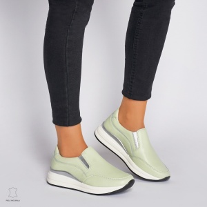 Pantofi Casual dama din Piele naturala CU INCHIDERE SLIP-ON LF1235 VERDE - Img 2