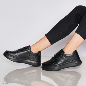 Pantofi Casual dama din Piele naturala cu talpa plata LF0042 NEGRU - Img 2
