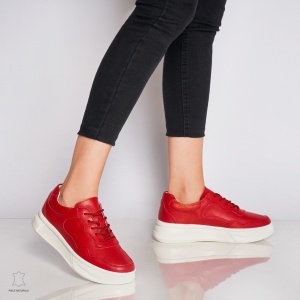 Pantofi Casual dama din Piele naturala cu talpa plata LF0042 ROSU