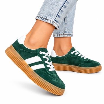 Pantofi Casual DAMA din Piele Naturala intoarsa, Model Retro LF1531VERDE