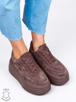 Pantofi casual damă din piele naturală, model sport LF1822 Maro