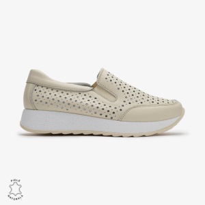 Pantofi Casual dama din Piele Naturala Perforati LF0711 BEJ - Img 2