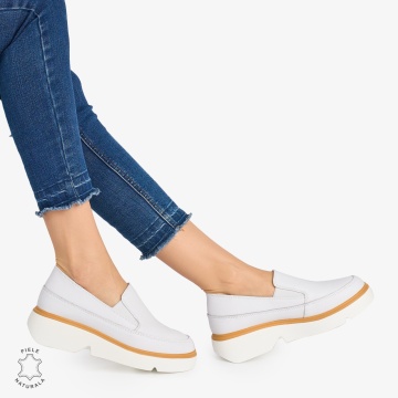 Pantofi Casual DAMA din PIELE Naturala SLIP-ON LF0946 CULOARE: ALB