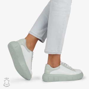 Pantofi Casual Dama Piele Naturala LF1000 Alb cu Verde - Img 6