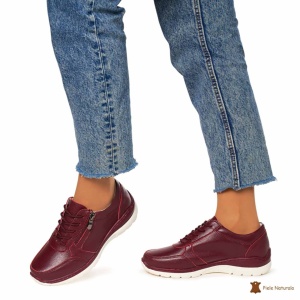 Pantofi casual de dama din piele naturala cu talpa aderenta LF0022 BORDO