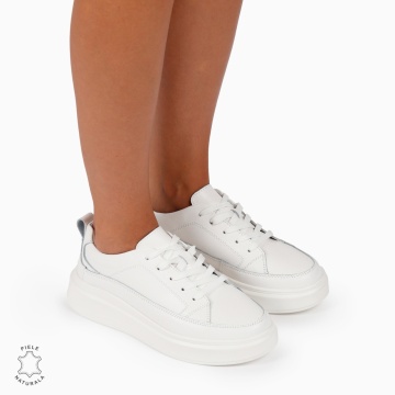 Pantofi Casual de dama din Piele Naturala CU TALPA INALTA LF1210 ALB - Img 3
