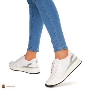 Pantofi casual de dama din piele naturala cu talpa plata LF0019 ALB - Img 3