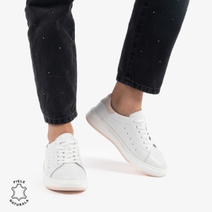 PANTOFI CASUAL DE DAMA DIN PIELE NATURALA LF0770 ALB CU ROZ - Img 3