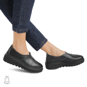 Pantofi Casual de dama din Piele Naturala LF0918 NEGRU - Img 2