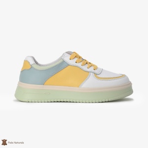 Pantofi Casual de dama din Piele naturala Multicolor cu design special LF0519 ALB CU GALBEN - Img 2