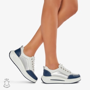 Pantofi Casual de dama din Piele Naturala Multicolor LF0571 BLEUMARIN CU ALB