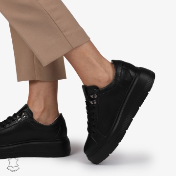 Pantofi CASUAL PIELE NATURALA CU INCHIDERE SIRET LF1294 NEGRU - Img 3