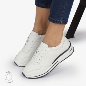 PANTOFI CASUAL Piele Naturala CU INCHIDERE SIRET SI MODEL PE TALPA LF1303 ALB