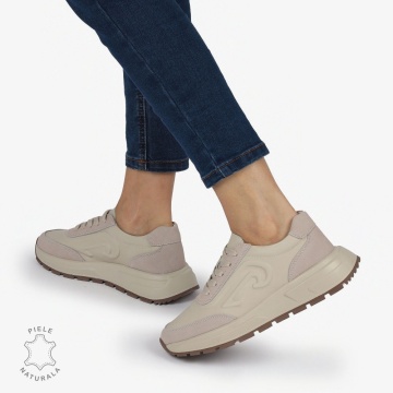 Pantofi casual piele naturala CU MODEL LATERAL LF1304 BEJ - Img 2