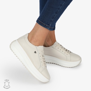 Pantofi CASUAL PIELE NATURALA cu talpa inalta LF1275 Bej