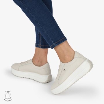 Pantofi CASUAL PIELE NATURALA cu talpa inalta LF1275 Bej - Img 3