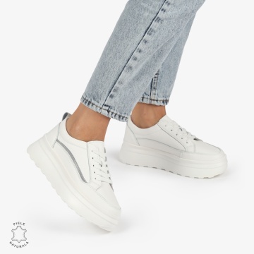 Pantofi CASUAL PIELE NATURALA dunga decorativa cu talpa inalta LF1261 White - Img 2