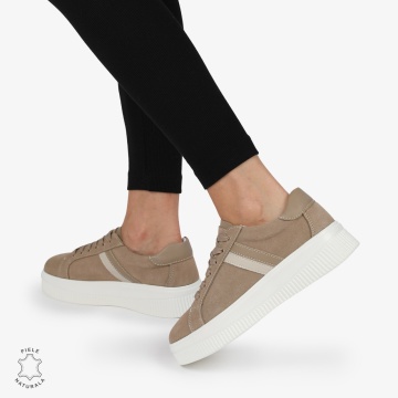 Pantofi CASUAL PIELE NATURALA Intoarsa cu linii decorative LF1270 Khaki - Img 3