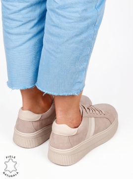 Pantofi casual sport din piele naturală întoarsă LF1811 Bej - Img 3