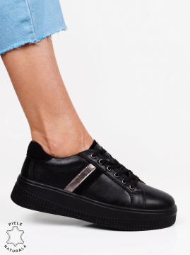 Pantofi casual sport din piele naturală întoarsă LF1811 Negru - Img 2