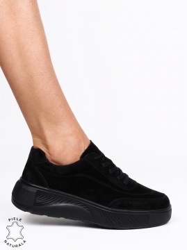 Pantofi damă sport din piele naturală intoarsa cu design elegant LN1810 negru suede - Img 2