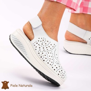 Pantofi Perforati dama din Piele Naturala cu talpa inalta LF0186 ALB