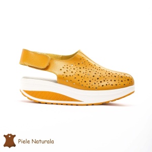 Pantofi Perforati dama din Piele Naturala cu talpa inalta LF0186 GALBEN - Img 2