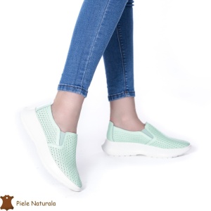 Pantofi Perforati Dama Piele naturală LF0100 VERDE