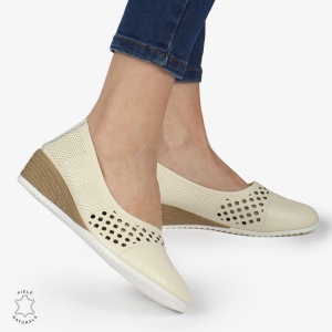 Pantofi Perforati Dama Piele Naturala Slip-on LF0077 BEIGE