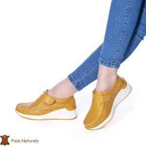 Pantofi perforați Galbeni Muștar din Piele naturală LF0115 - Img 2