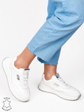 Pantofi sport damă din piele naturală cu design minimalist LF1813 Alb