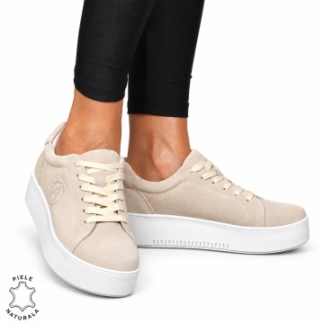 Pantofii casual din piele naturala INTOARSA CU SIRET LF1455 BEJ