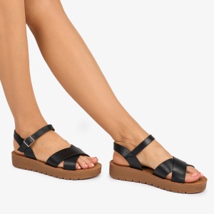SANDALE dama din Piele ECOLOGICA CU BRETELE MODEL SIMPLU LF1094 CULOARE: NEGRU - Img 2