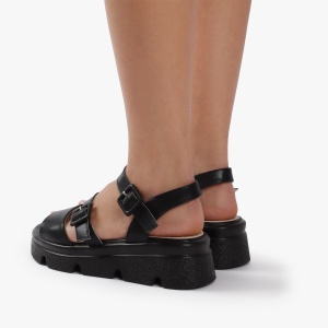Sandale dama din Piele Ecologica cu talpa inalta LF0823 Negru - Img 3