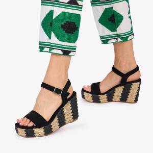 SANDALE Dama DIN PIELE ECOLOGICA INTOARSA CU PLATFORMA LF1021 Culoare: NEGRU