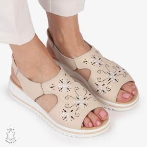 Sandale dama din Piele Naturala cu talpa Inalta LF0195 BEJ