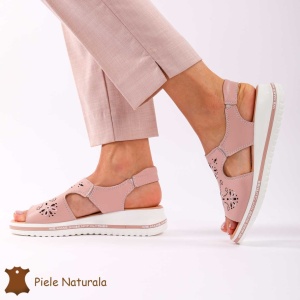 Sandale dama din Piele Naturala cu talpa Inalta LF0195 PINK - Img 4
