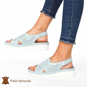 Sandale dama din Piele Naturala cu talpa inalta LF0205 ALBASTRU