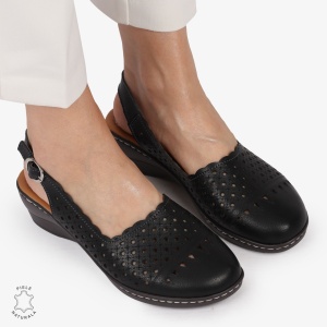 Sandale DAMA DIN PIELE NATURALA SI STIL AJURAT LF1408 NEGRU