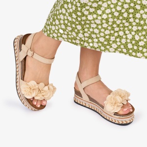 SANDALE Dama DIN TEXTIL CU MODEL DIN FLORI SI STRASURI LF1019 Culoare: BEJ - Img 2