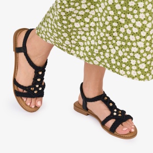 SANDALE Dama DIN TEXTIL CU MODEL In stil indian LF1018 Culoare: NEGRU