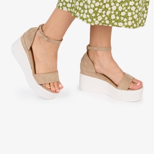 SANDALE dama Piele ECOLOGICA INTOARSA CU PLATFORMA LF1010 Culoare: BEJ - Img 2