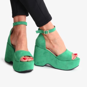SANDALE DIN PIELE ECOLOGICA INTOARSA CU PLATFORMA LF0737 Verde - Img 2