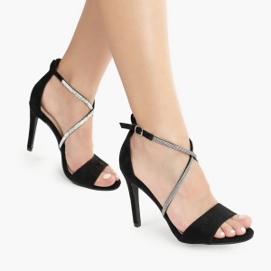 SANDALE ELEGANTE Din Piele Ecologica cu Toc Subtire si Sclipici LF0839